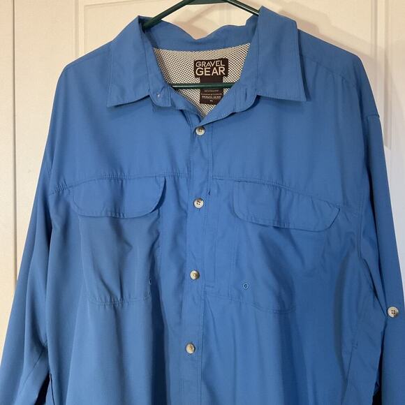 gravel Gear Blue Long Sleeve Button Fishing Hiking Vented Back & Sides Shirt XL - Picture 2 of 7